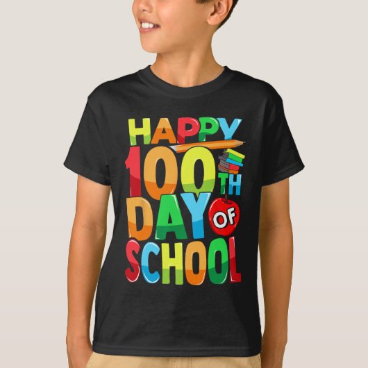 学校の100日目先生子供ハッピー100 D Tシャツ (正面)