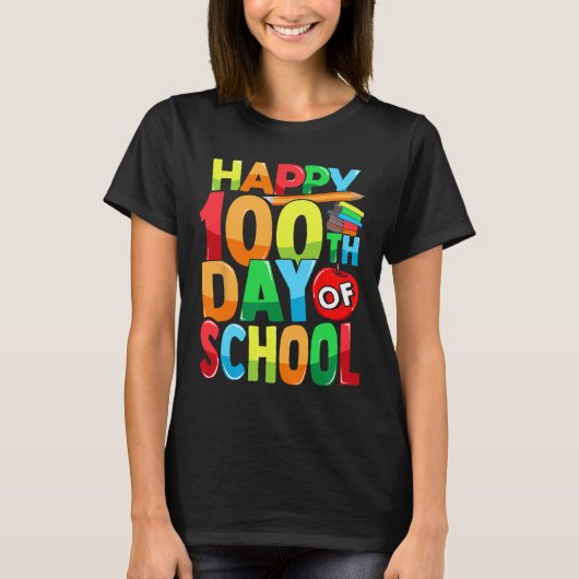 学校の100日目先生子供ハッピー100 D Tシャツ (正面)