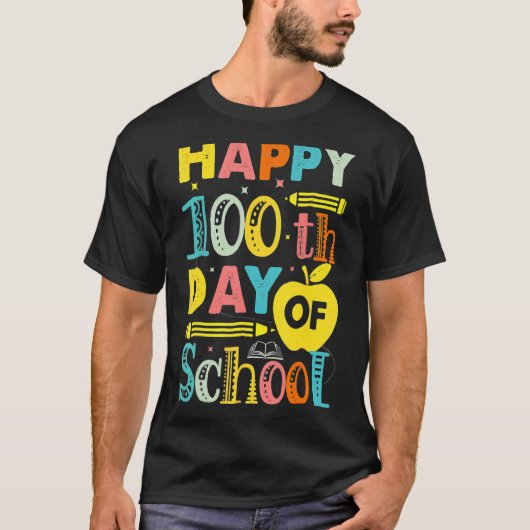 学校の100日目先生子供ハッピー100 Tシャツ (正面)