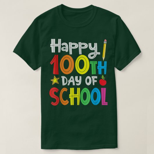 学校の100日目先生子供ハッピー100 Tシャツ (デザイン正面)