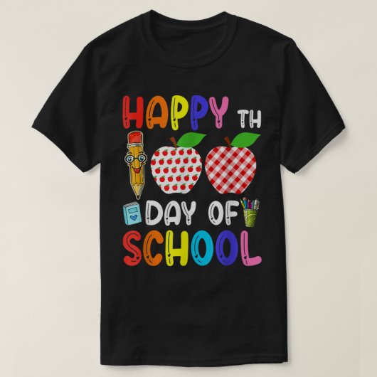 学校の100日目先生子供ハッピー100 Tシャツ (デザイン正面)