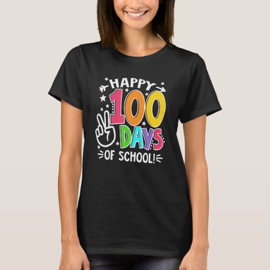 学校の100日目先生子供ハッピー100 Tシャツ (正面)