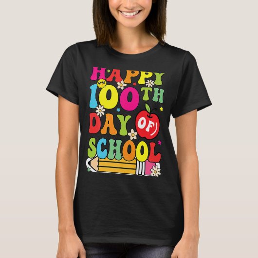 学校の100日目先生子供ハッピー100 Tシャツ (正面)