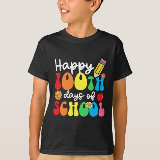 学校の100日目先生子供ハッピー100 Tシャツ (正面)