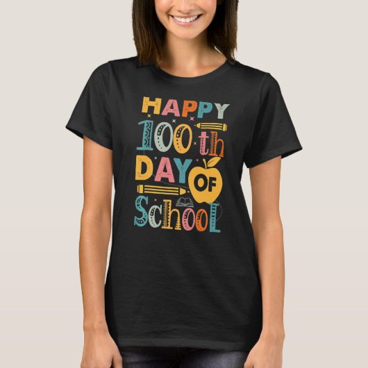 学校の100日目先生子供ハッピー100 Tシャツ (正面)