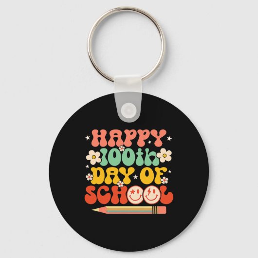学校の100日目先生子供レトロGroovy 100 キーホルダー (正面)