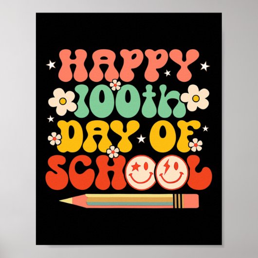 学校の100日目先生子供レトロGroovy 100 ポスター (正面)