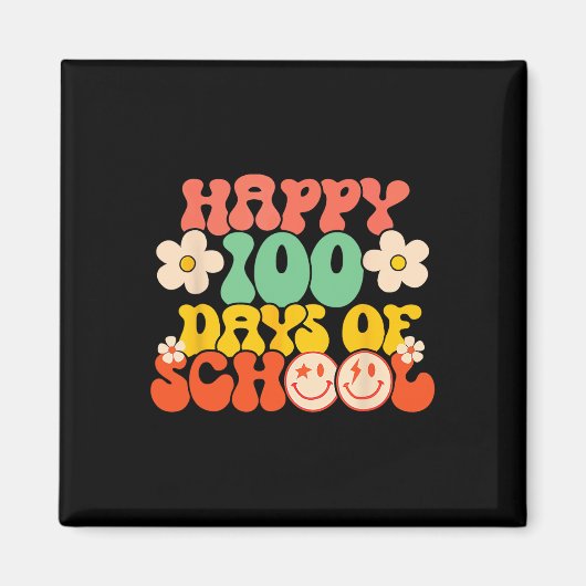 学校の100日目先生子供レトロGroovy 100 マグネット (正面)