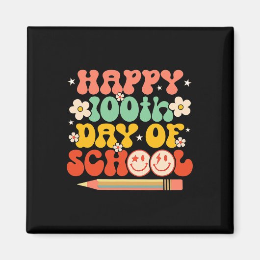 学校の100日目先生子供レトロGroovy 100 マグネット (正面)
