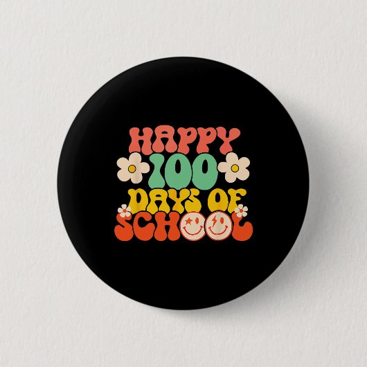 学校の100日目先生子供レトロGroovy 100 缶バッジ (正面)