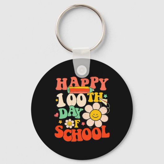 学校の100日目先生子供100日レトロGr キーホルダー (正面)