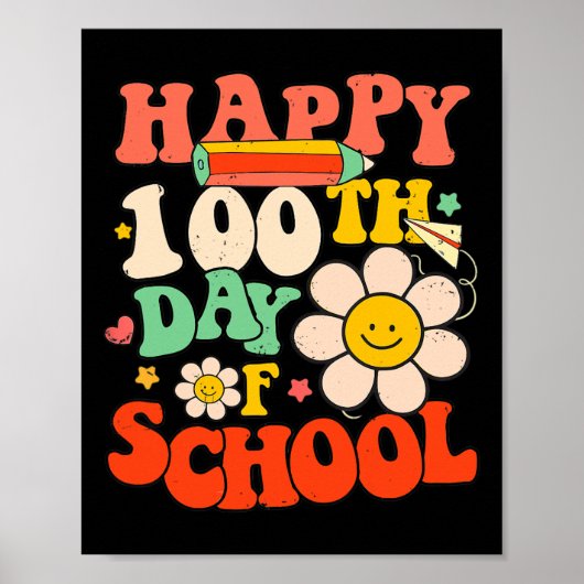 学校の100日目先生子供100日レトロGr ポスター (正面)