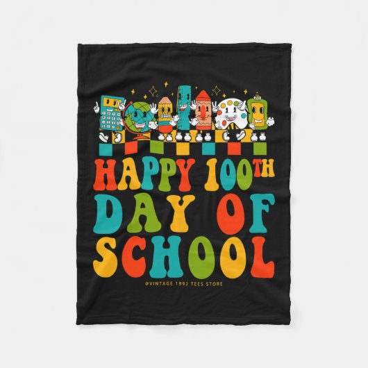 学校の100日目先生学生の子供たちGroovy Hi フリースブランケット (正面)