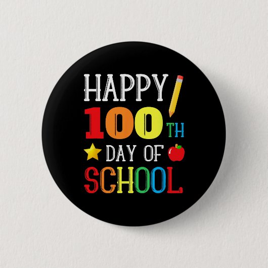 学校の100日目先生青少年キッズハッピー100D 缶バッジ (正面)