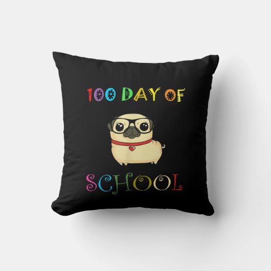学校の100日目pug犬の先生子供たち幸せ クッション (正面)