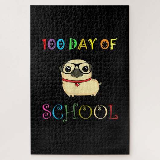 学校の100日目pug犬の先生子供たち幸せ ジグソーパズル (縦)