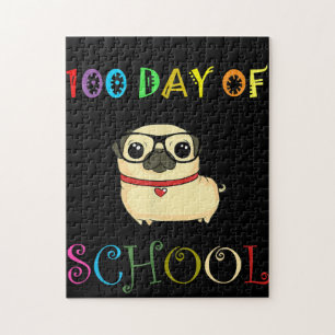 学校の100日目pug犬の先生子供たち幸せ ジグソーパズル