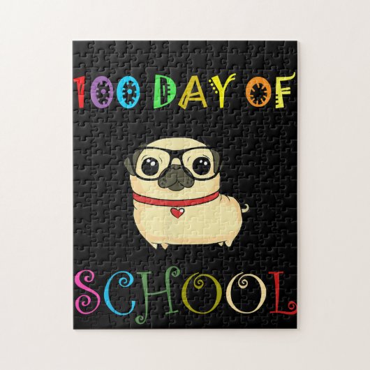 学校の100日目pug犬の先生子供たち幸せ ジグソーパズル (縦)