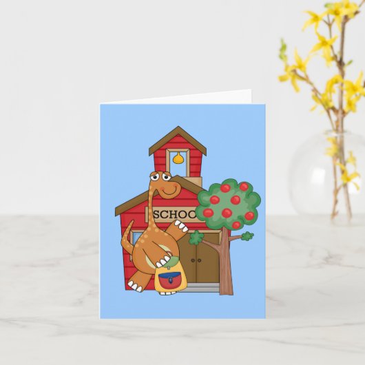 学校のTシャツとギフトの恐竜 カード (黄色い花)