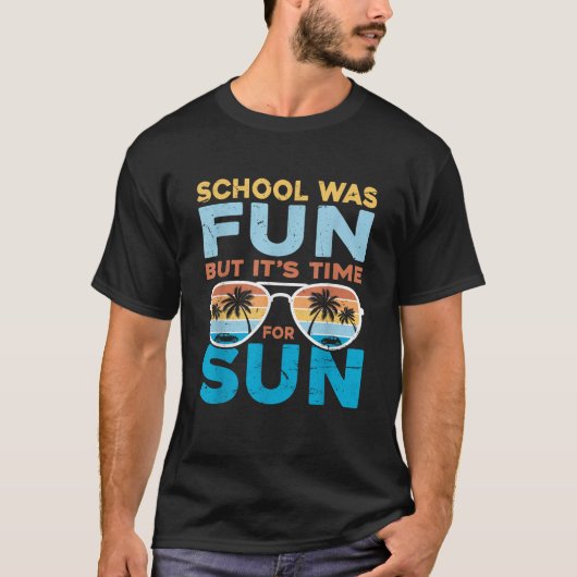 学校はおもしろいだったが、太陽のレトロの夏の時間だ Tシャツ (正面)