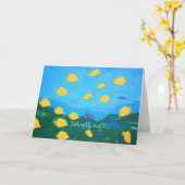 「学校は休みだ！」 グリーティングカード (黄色い花)