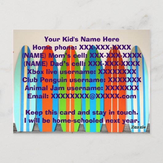 学校は終わりだ!連絡カード ポストカード (裏面)