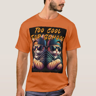 学校は退屈すぎる 猫2匹 Tシャツ