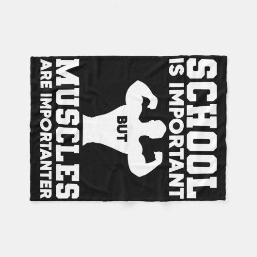 学校は重要だが筋肉は重要だ フリースブランケット (正面(横))