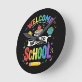 学校へようこそ キッズ先生の最初の授業日 ラウンド壁時計 (傾斜)