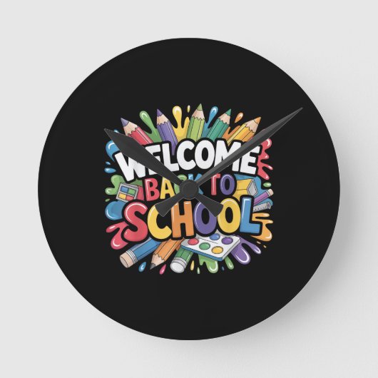 学校へようこそ 学校の初日 先生 ラウンド壁時計 (正面)