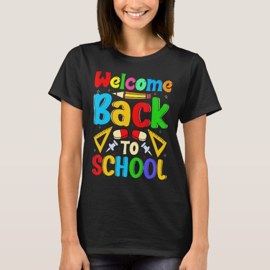 学校へようこそ 新学期 はじめての登校 先生 Tシャツ (正面)