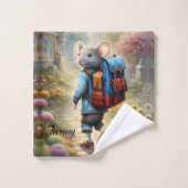 学校へ行くかわいいネズミの少年 ウォッシュタオル (ウォッシュタオル)