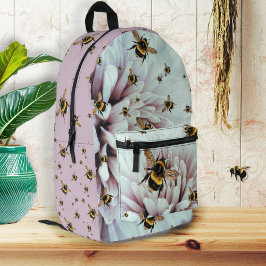 学校へ行くミツバチとお花のリュックサック プリントバックパック