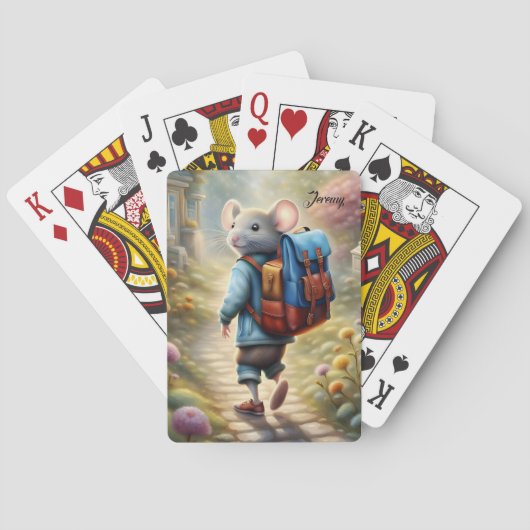 学校へ行く途中でかわいいネズミパーソナライズされたの子 トランプ (裏面)