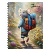 学校へ行く途中でかわいいネズミパーソナライズされたの子 ノートブック (正面)