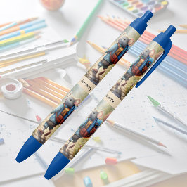 学校へ行く途中でかわいいネズミパーソナライズされたの子 黒ボールペン