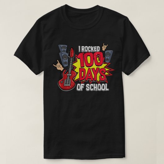 学校へ100日通ったよ ギター好き 音楽 100日おめでとう Tシャツ (デザイン正面)