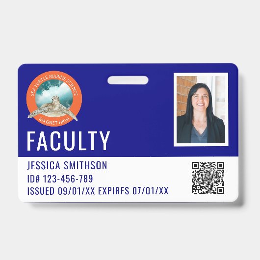 学校またはビジネスフォトIDネイビーブルーバッジ バッジ (表面)