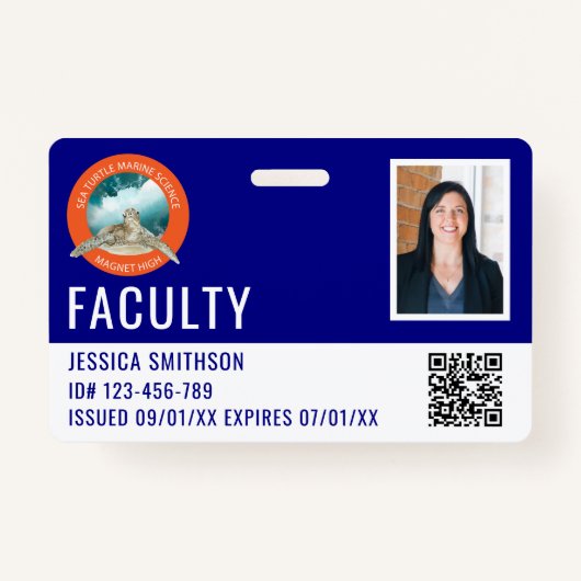 学校またはビジネスフォトIDネイビーブルーバッジ バッジ (正面)