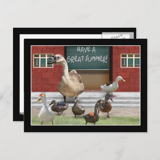 学校を出て、先生ガチョウの小さなアヒル ポストカード (正面/裏面)
