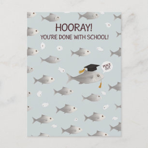 学校を卒業おめでとう 面白い魚の卒業お祝い ポストカード