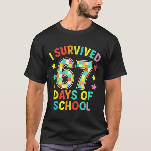 学校を67日間乗り切ったよ ローマ数字6と7のミーム キッズT Tシャツ (正面)