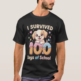学校を100日間乗り切ったよ 面白い ワンコ アイス Tシャツ