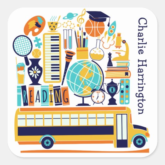 学校イラストシール スクエアシール (正面)