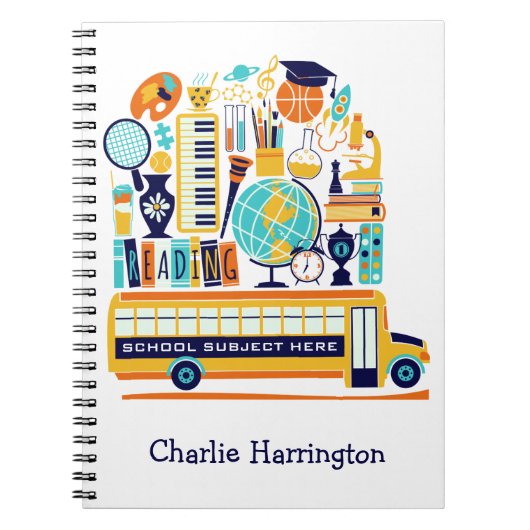 学校イラストレーション名前をカスタムする手帳 ノートブック (正面)