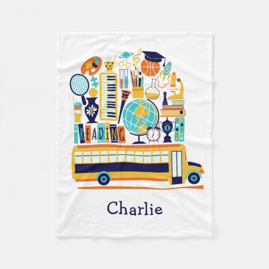 学校イラスト名前をカスタムするフリースブランケット フリースブランケット (正面)