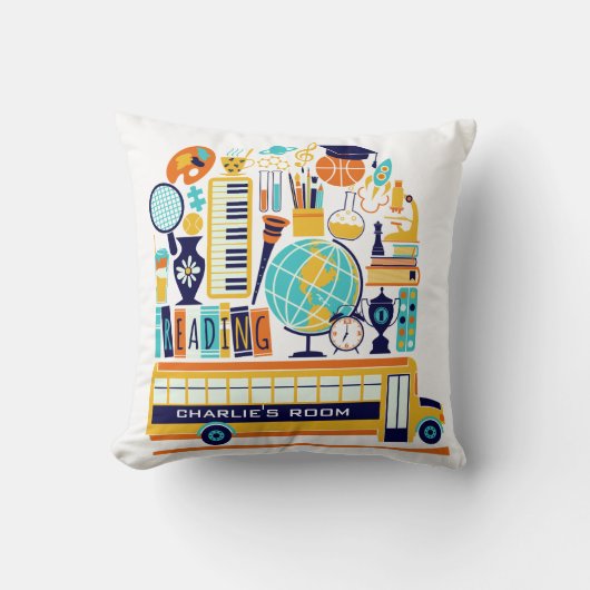 学校イラスト名前をカスタムする装飾用クッション クッション (正面)