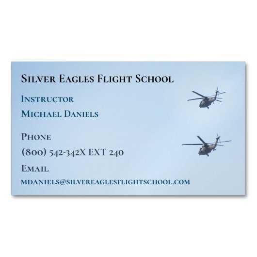 学校インストラクターパイロットヘリコプター飛行 マグネット名刺 (正面)