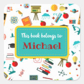 学校カラフルのサプライズのパタパーソナライズされたーン スクエアシール (正面)