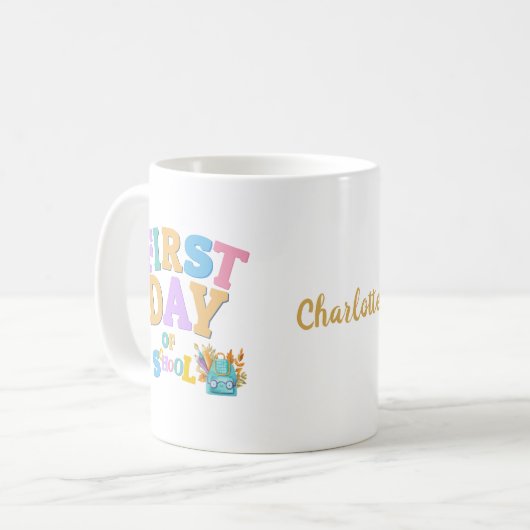 学校カラフルの最初の日のパーソナライズされたマグカップ コーヒーマグカップ (正面左)